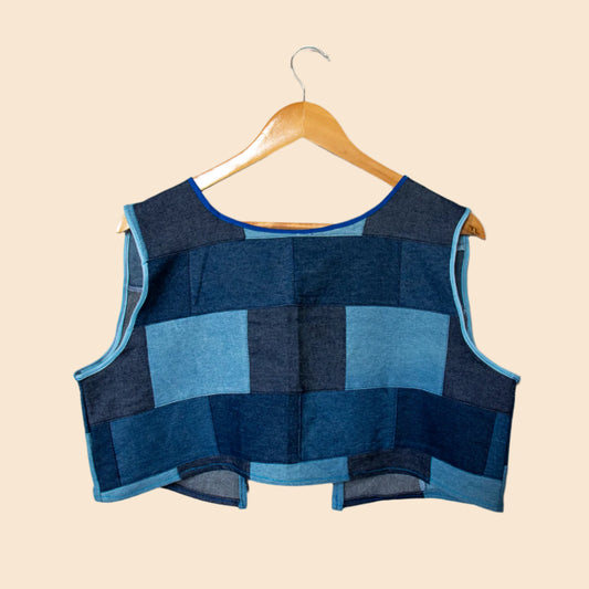 denim patchwork vested top